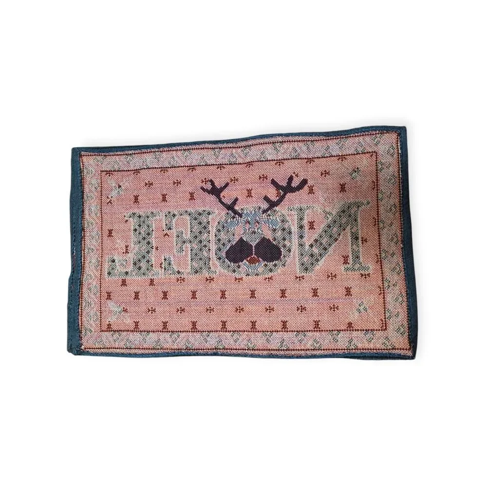 Vintage Embroidered Noel Reindeer Placemats - Set of 2